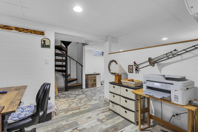 office area with recessed lighting and wood finished floors