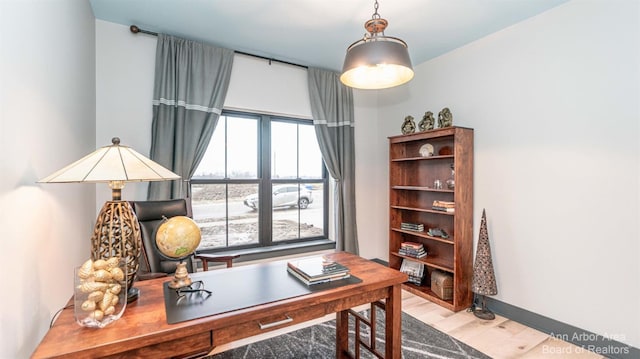 home office featuring light wood-type flooring