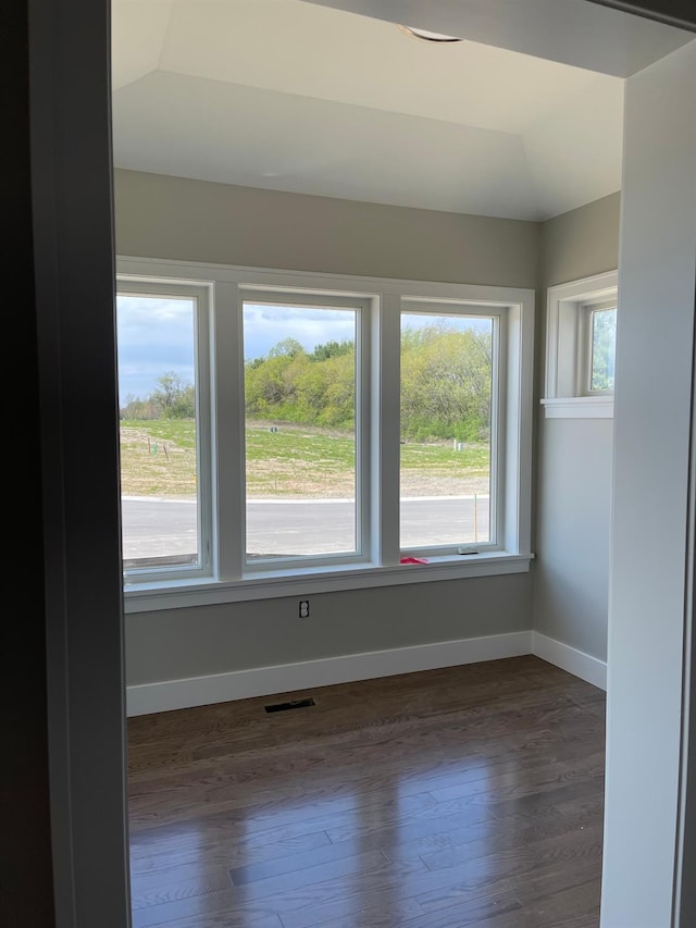 unfurnished room featuring dark hardwood / wood-style floors and a healthy amount of sunlight