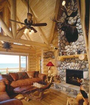 living area featuring wood finished floors, log walls, high vaulted ceiling, a fireplace, and wood ceiling