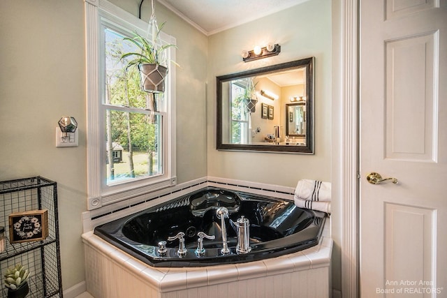 bathroom featuring ornamental molding