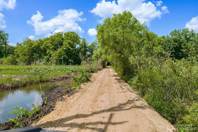 view of road with a water view