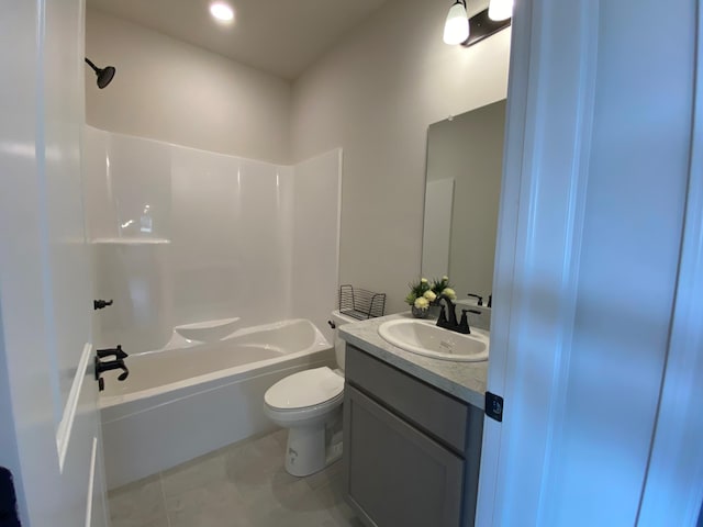 full bathroom featuring vanity, tile patterned flooring, toilet, and shower / bathing tub combination