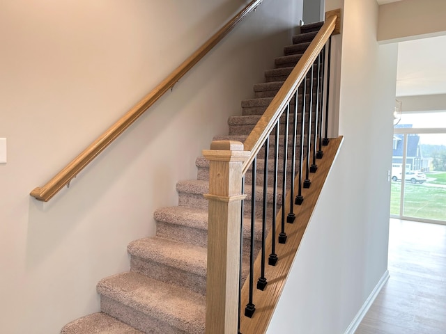 staircase featuring hardwood / wood-style floors