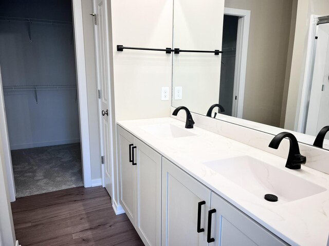 bathroom featuring vanity and wood-type flooring