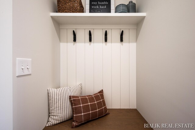 mudroom with dark wood-type flooring