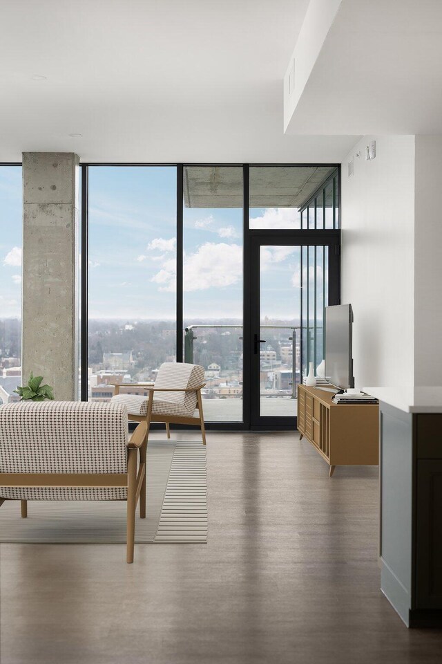 living room with plenty of natural light and floor to ceiling windows