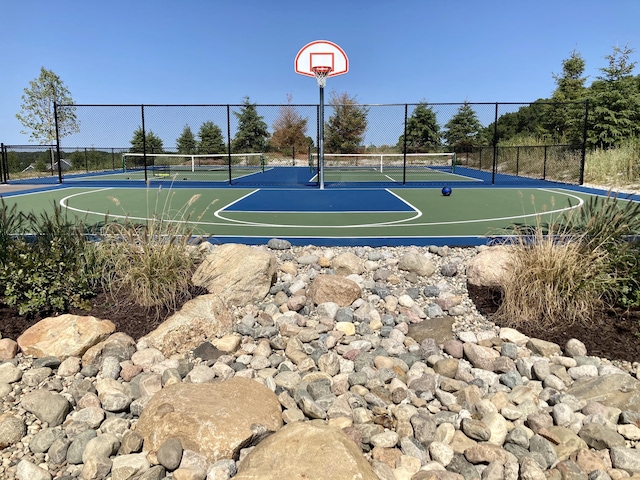 view of basketball court with tennis court