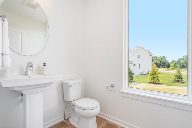 bathroom featuring toilet and wood-type flooring