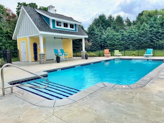 view of swimming pool with a patio area