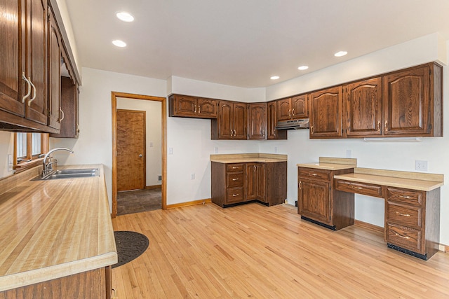 kitchen with light hardwood / wood-style flooring and sink