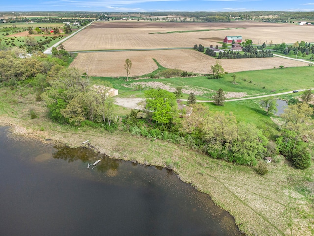 bird's eye view featuring a rural view and a water view