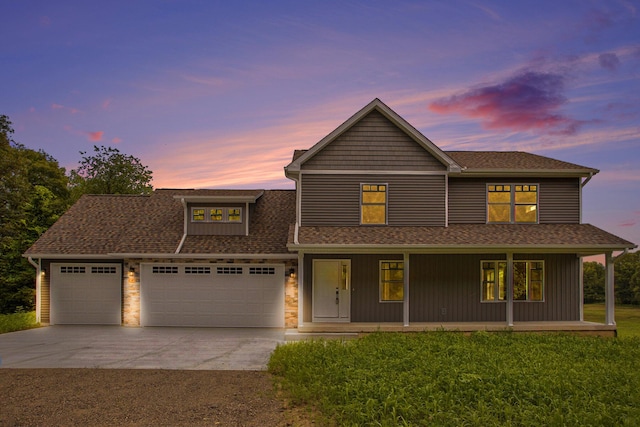 view of front of home featuring a lawn and a porch