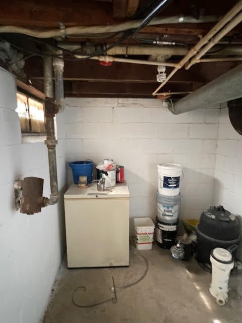 basement featuring fridge