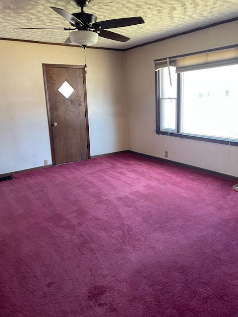 carpeted empty room featuring ceiling fan