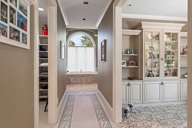 hallway with crown molding