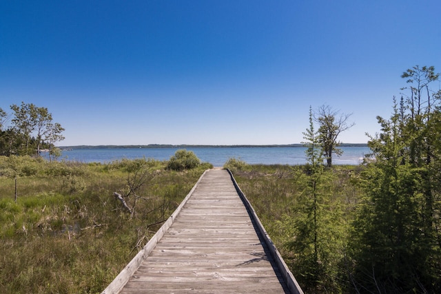 view of dock featuring a water view