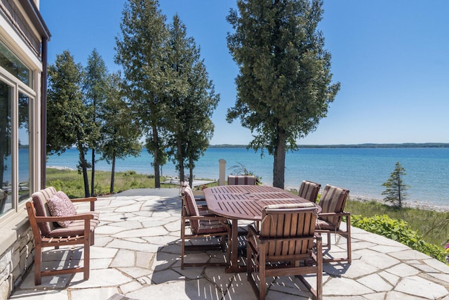 view of patio / terrace featuring a water view