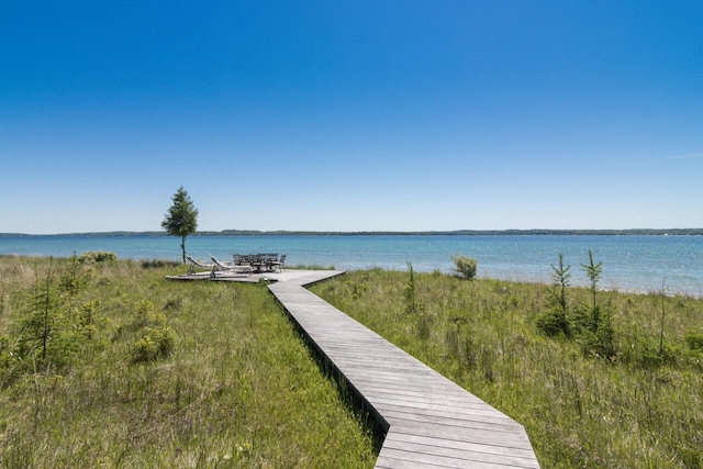 dock area with a water view