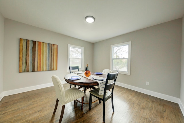 dining space featuring dark wood-type flooring