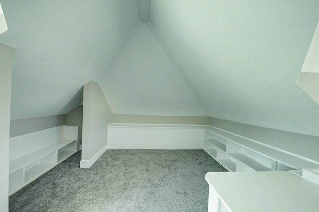 additional living space with vaulted ceiling and carpet