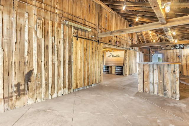 basement with wood walls