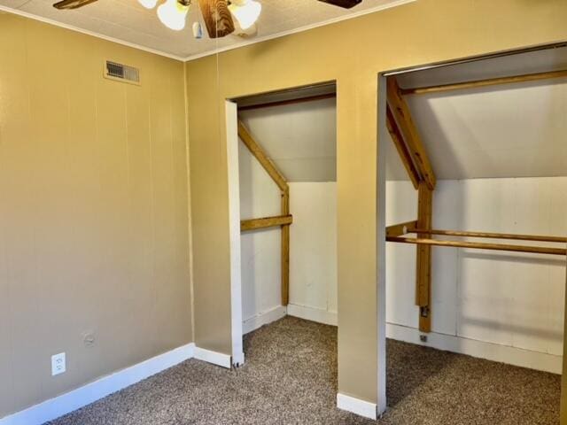 bonus room with carpet, ceiling fan, and lofted ceiling