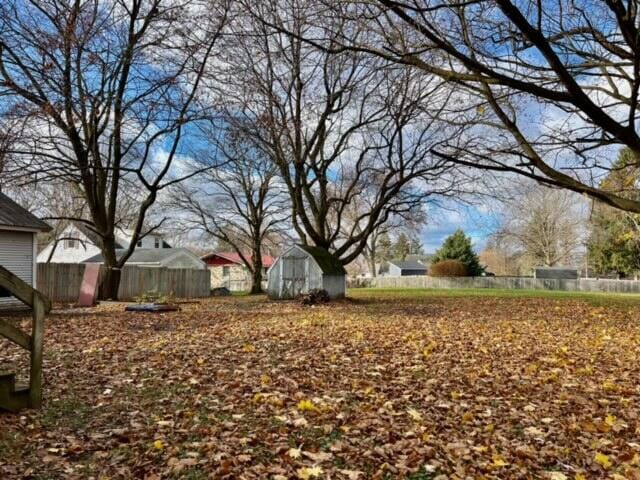 view of yard featuring a storage shed