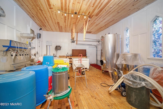 garage featuring wood ceiling