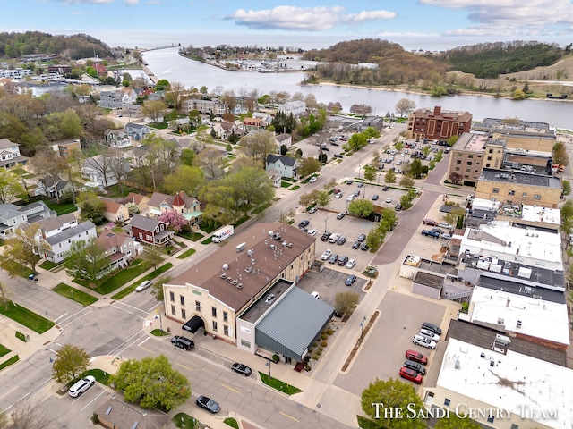 aerial view featuring a water view