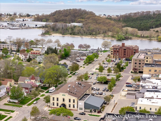 aerial view with a water view