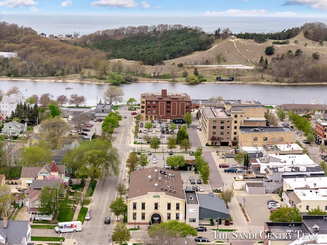 aerial view with a water view