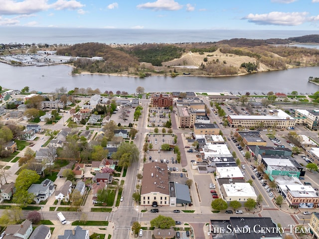 aerial view featuring a water view