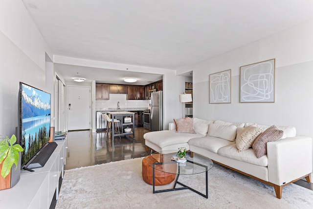 living room featuring sink