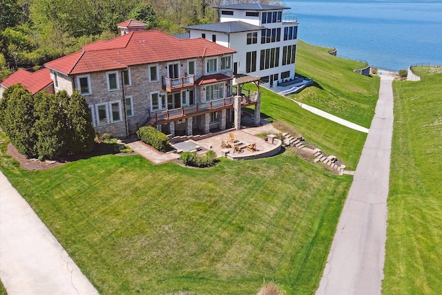 aerial view with a water view