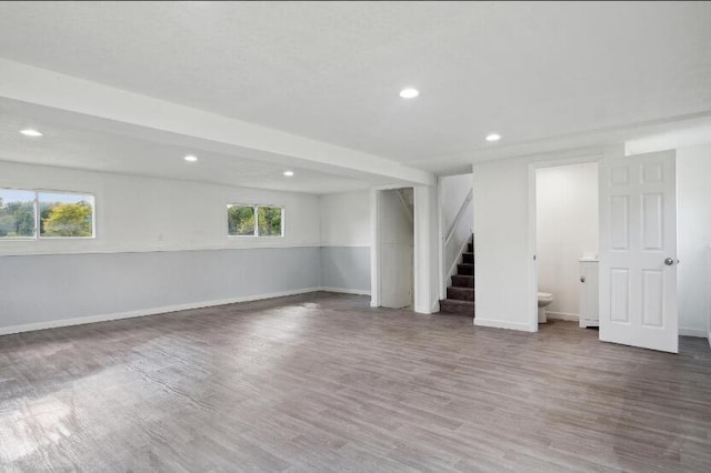 basement featuring wood-type flooring