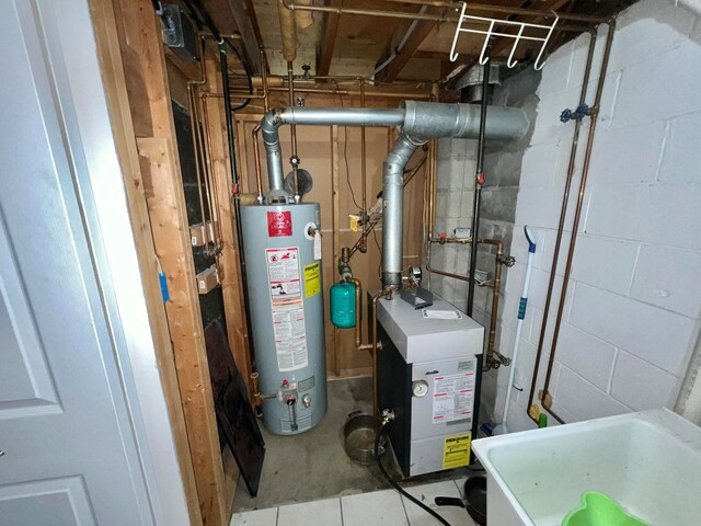 utility room featuring sink and water heater