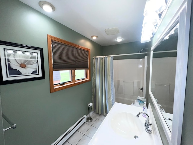 bathroom featuring tile flooring, sink, and shower / tub combo with curtain