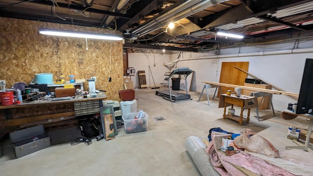 basement featuring a workshop area