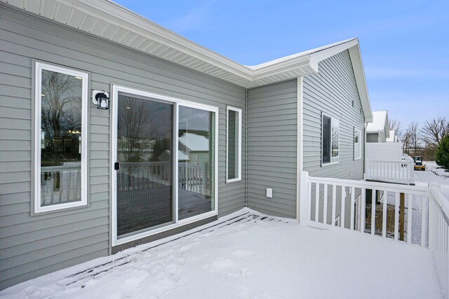 view of snow covered patio