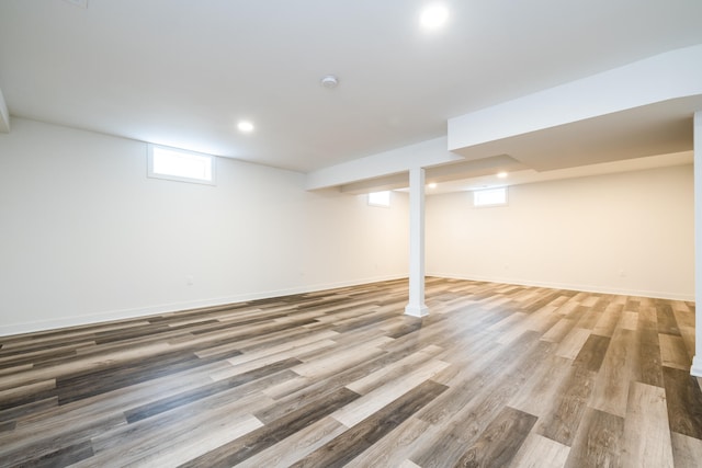 basement featuring wood-type flooring