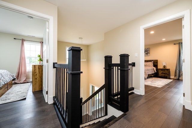 hallway with dark wood-type flooring