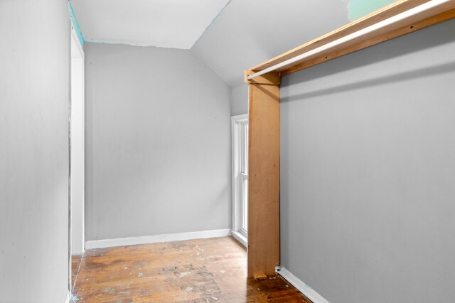 spacious closet featuring vaulted ceiling and hardwood / wood-style floors