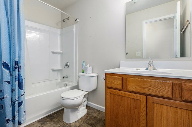 full bathroom featuring vanity, toilet, and shower / bath combination with curtain