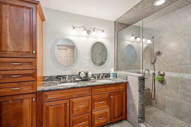 bathroom featuring vanity and walk in shower