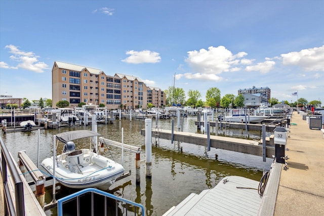 view of dock featuring a water view