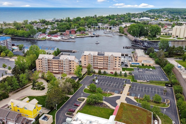 bird's eye view featuring a water view