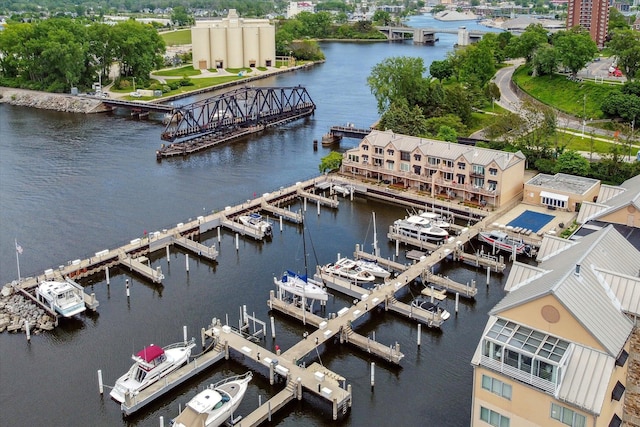 aerial view with a water view