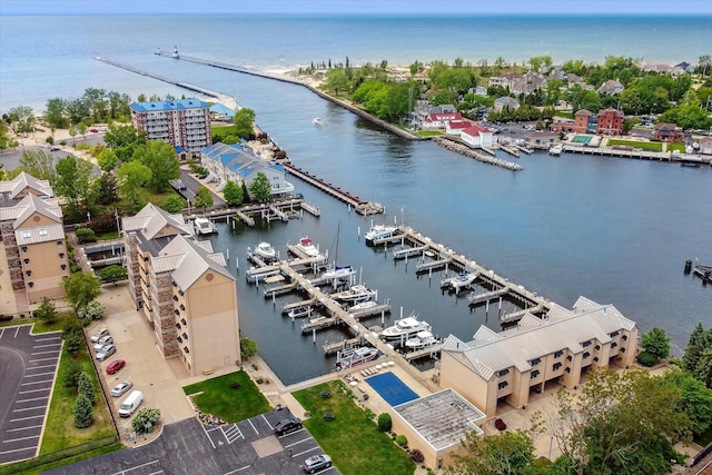 aerial view featuring a water view