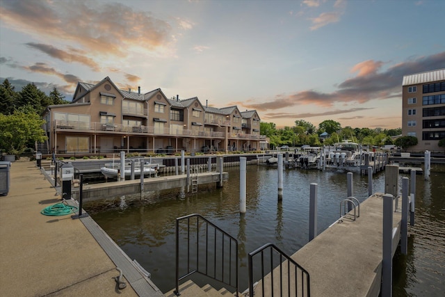 view of dock featuring a water view